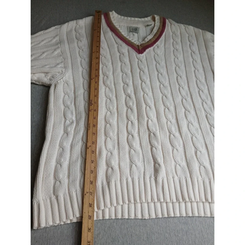 Vintage Gap Sweater Large Tennis Prep Cable Knit V Neck Preppy Wimbleton 90s - Picture 9 of 15